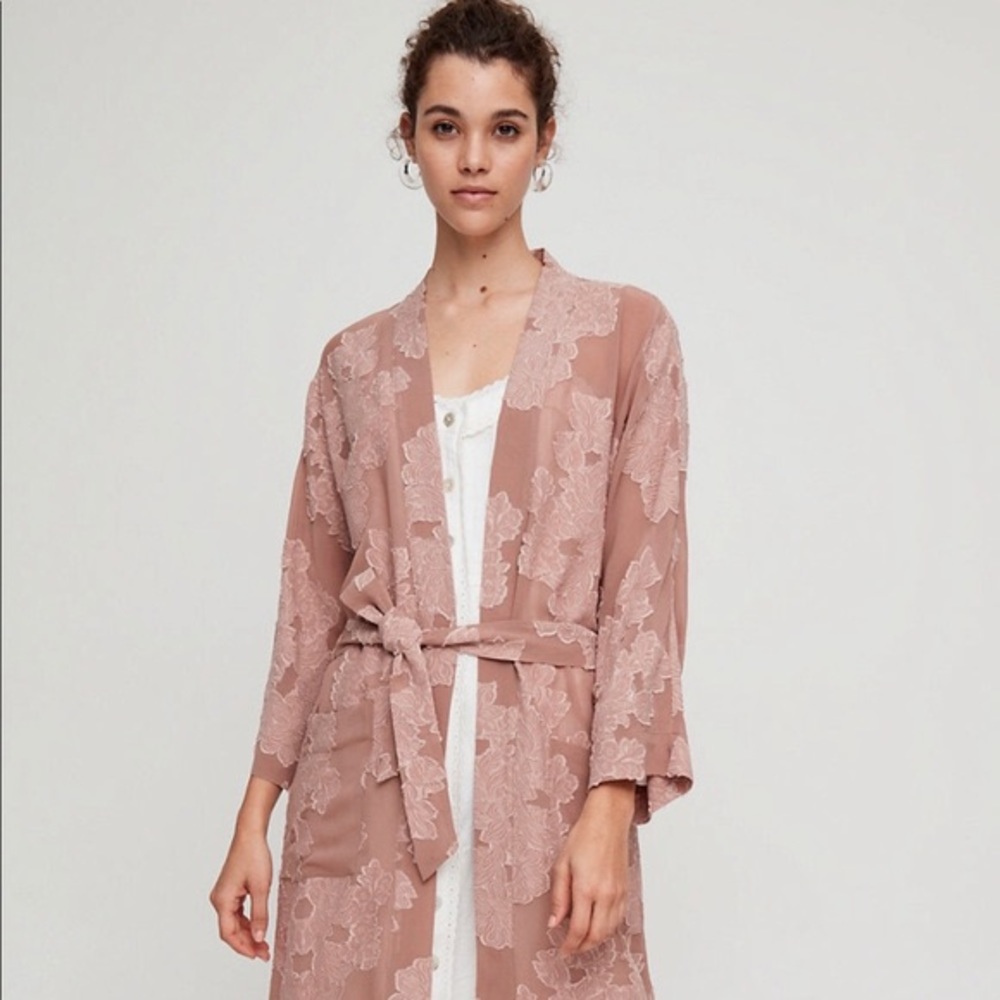 Aritzia Pink Lace Trench Coat